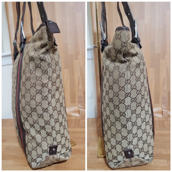 GUCCI GG Monogram Medium Web Handle Vertical Tote Bag Dark Brown - Picture 6 of 11